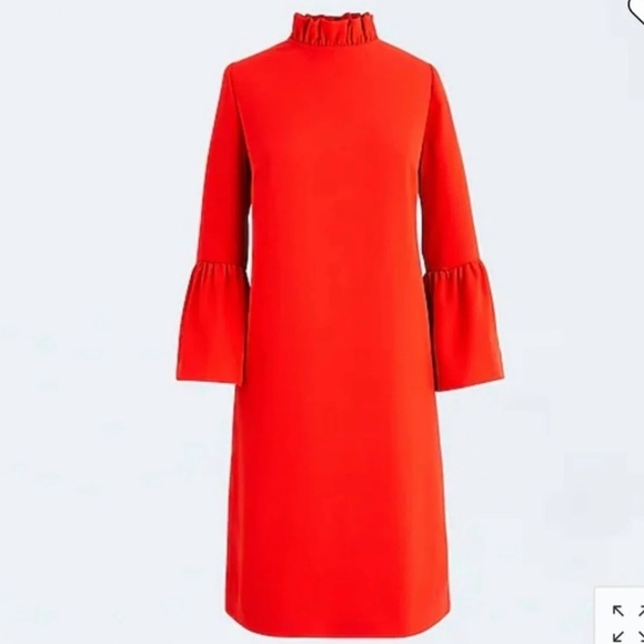 NWT J. Crew Bell Sleeve High Ruffle Collar Sheath Dress - Picture 2 of 12